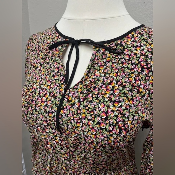 J. Crew Premium Floral Long Sleeve Tie Neck Mini Dress - NEW - Size 16 - Picture 3 of 5